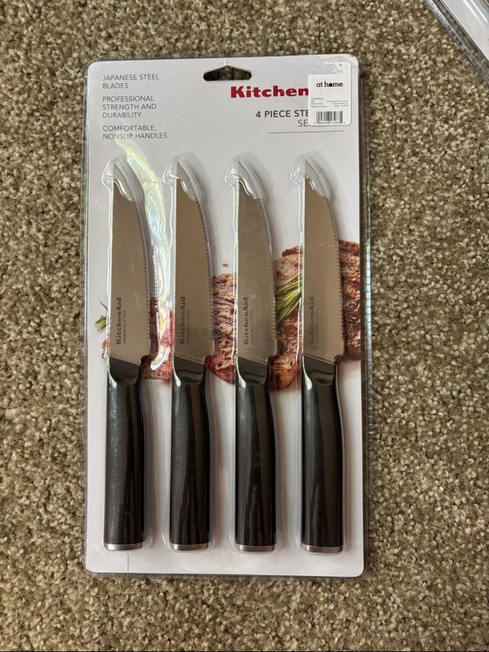 KitchenAid 4-Piece Steak Knife Set – Black Handles, Silver Blades